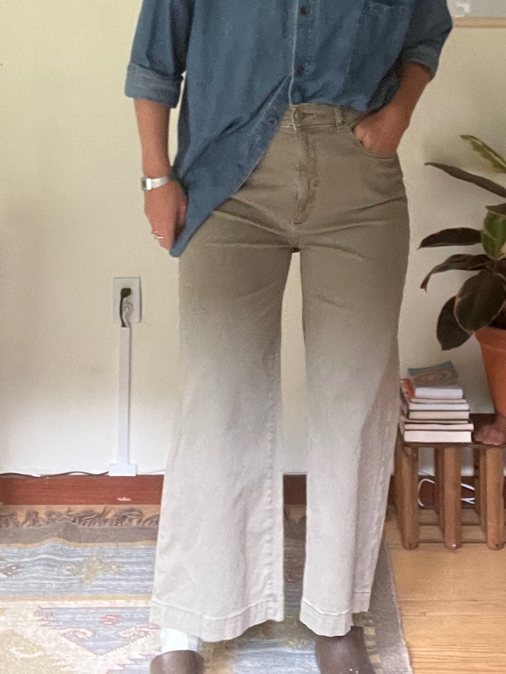 DL1961 Taupe Hepburn Wide Lev High Waisted Denim Jeans